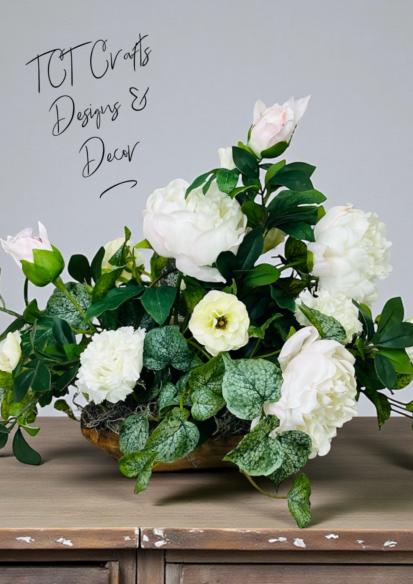 Everyday Peony Dough Bowl Arrangement with Real Touch Florals