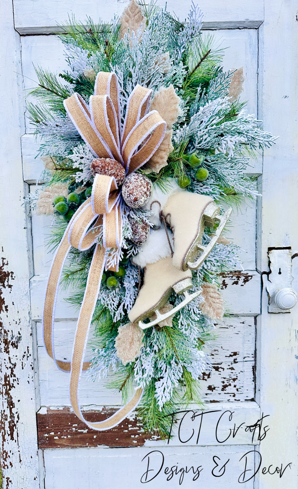 Winter Chalet Neutral Christmas Swag with Ice Skates – 39"x21" TCT Crafts