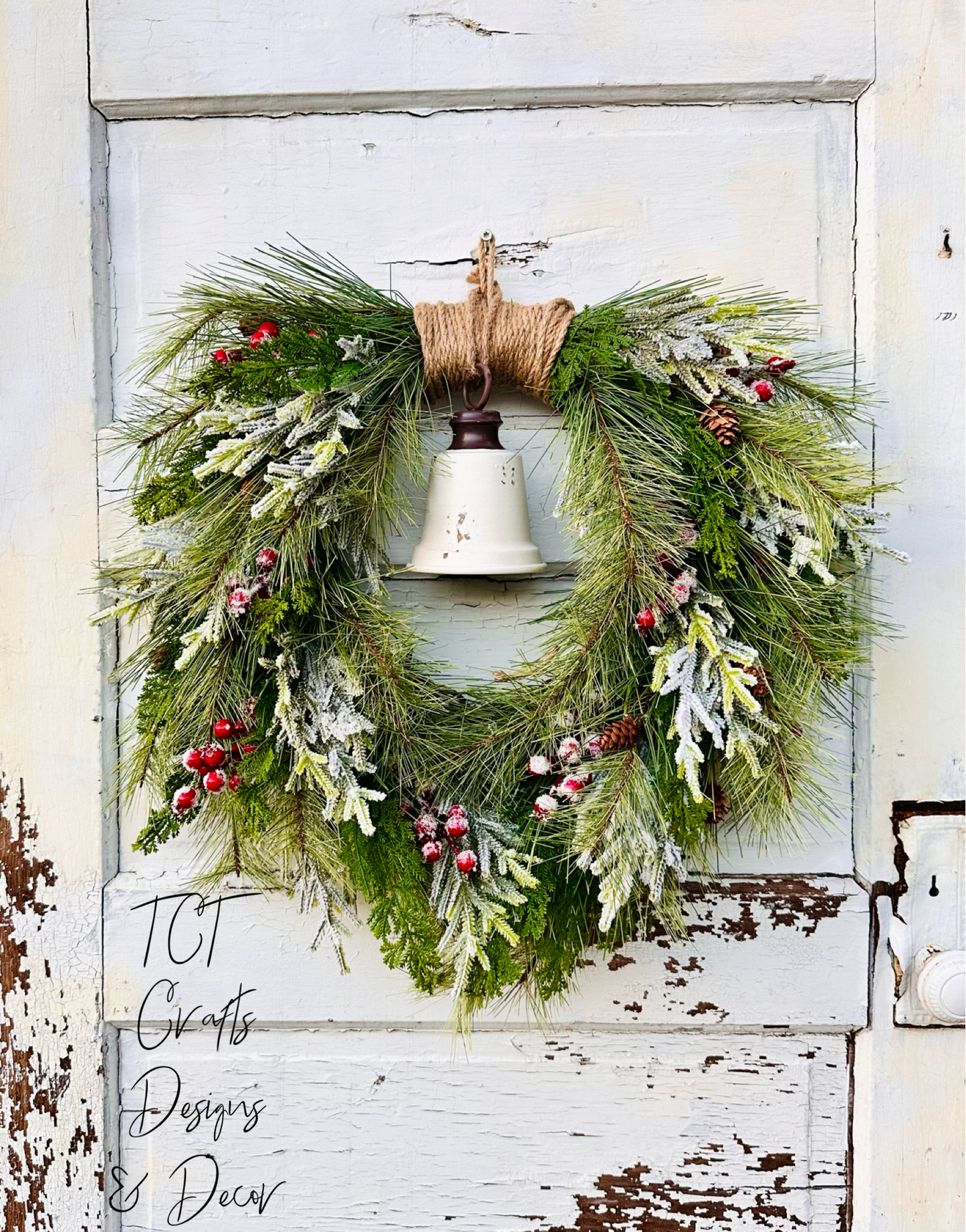 Rustic Winter Pine Wreath with White Liberty Bell | Farmhouse Christmas Decor TCT Crafts