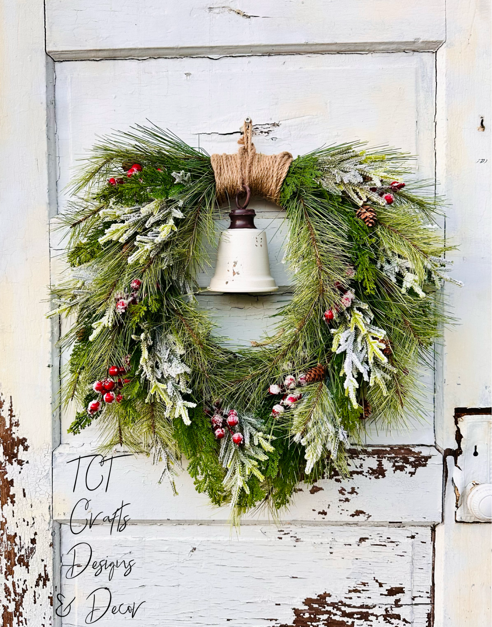 Rustic Winter Pine Wreath with White Liberty Bell | Farmhouse Christmas Decor TCT Crafts