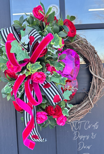 Valentine’s Day Floral Grapevine Wreath - 23"x20" Jewel Heart Accents