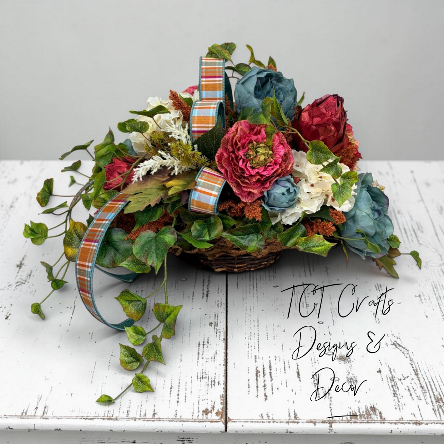 Moody Blue Burgundy Fall Centerpiece Luxury Autumn Basket Decor TCT Crafts