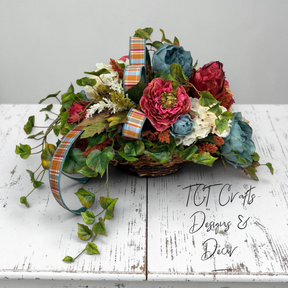 Moody Blue Burgundy Fall Centerpiece Luxury Autumn Basket Decor TCT Crafts