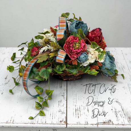 Moody Blue Burgundy Fall Centerpiece Luxury Autumn Basket Decor TCT Crafts