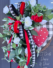 Load image into Gallery viewer, Rustic Valentine&#39;s Day Heart Grapevine Wreath | Red &amp; White Floral Door Decor