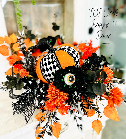 18" Fun Halloween Pumpkin Centerpiece – Whimsical Harlequin Pumpkin with Eyeball Sprays TCT Crafts