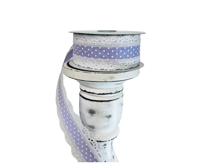 1.5"x10YD Lavender/White Raised Swiss Dot Lace Wired Ribbon - Delicate Elegance for Charming Crafts and Decor-RG08869NR TCT Crafts