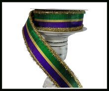 Load image into Gallery viewer, 1.5&quot;x10YD Mardi Gras Metallic Striped Wired Ribbon - Vibrant Celebration for Your Festivities-RGA8976AP