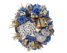 Load image into Gallery viewer, Tan/Blue Animal Print Fall Pumpkin Leopard Wreath-TCT1419