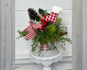 Small Rustic Red/White Gingham Christmas Centerpiece Table Decor-TCT1428