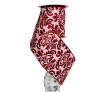 Load image into Gallery viewer, 4&quot;x10YD Bold Damask Dupioni Wired Ribbon-Soft Pink/Red(RGB13268F)