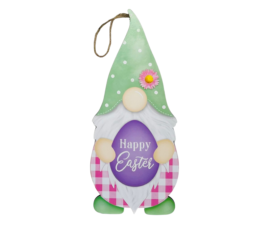 MDF Happy Easter Gnome Shape Sign - Whimsical Spring Decoration-AP8902