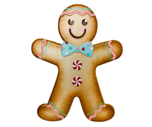 12" Embossed Metal Christmas Sign - Adorable Gingerbread Boy Design in Tan, Pink, Blue & White-MD0743
