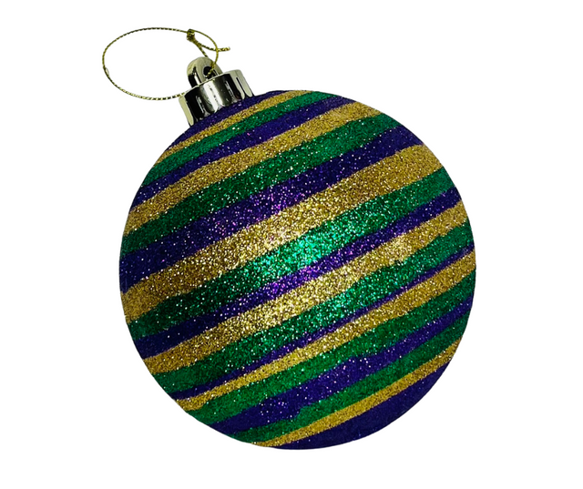 Vibrant Mardi Gras Elegance: 120mm Horizontal Stripe Ball Ornament - Purple/Gold/Green-XY852958 TCT Crafts