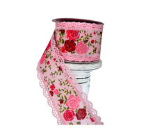 Load image into Gallery viewer, 2.5&quot;x10YD Mini Roses Pink Wired Ribbon - Delicate Floral Elegance for Your Crafts-RGA859215