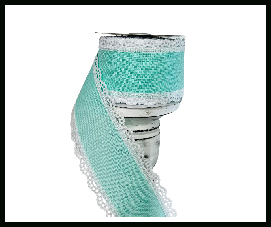 2.5"x10YD Mint Green/White Scalloped Edge Royal Burlap Wired Ribbon - Rustic Charm with a Touch of Elegance-RGA1542AN TCT Crafts