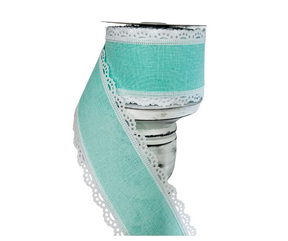 2.5"x10YD Mint Green/White Scalloped Edge Royal Burlap Wired Ribbon - Rustic Charm with a Touch of Elegance-RGA1542AN TCT Crafts