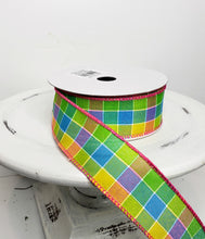 Load image into Gallery viewer, RGA1859-Bright Check Spring Ribbon Green/Pink/Yellow/Blue - TCTCrafts