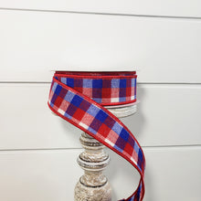 Load image into Gallery viewer, RG01162A1-Reverse Flannel Mini Check Patriotic Ribbon-Red/White/Blue - TCTCrafts