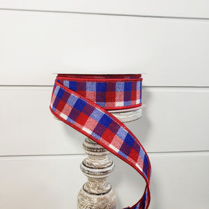 RG01162A1-Reverse Flannel Mini Check Patriotic Ribbon-Red/White/Blue - TCTCrafts
