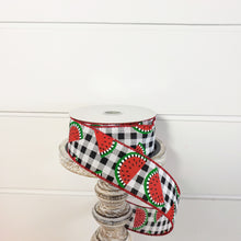 Load image into Gallery viewer, RJ10609-1.5inch Wired Black/White Buffalo Plaid w/Watermelon Slices Summer Ribbon - TCTCrafts