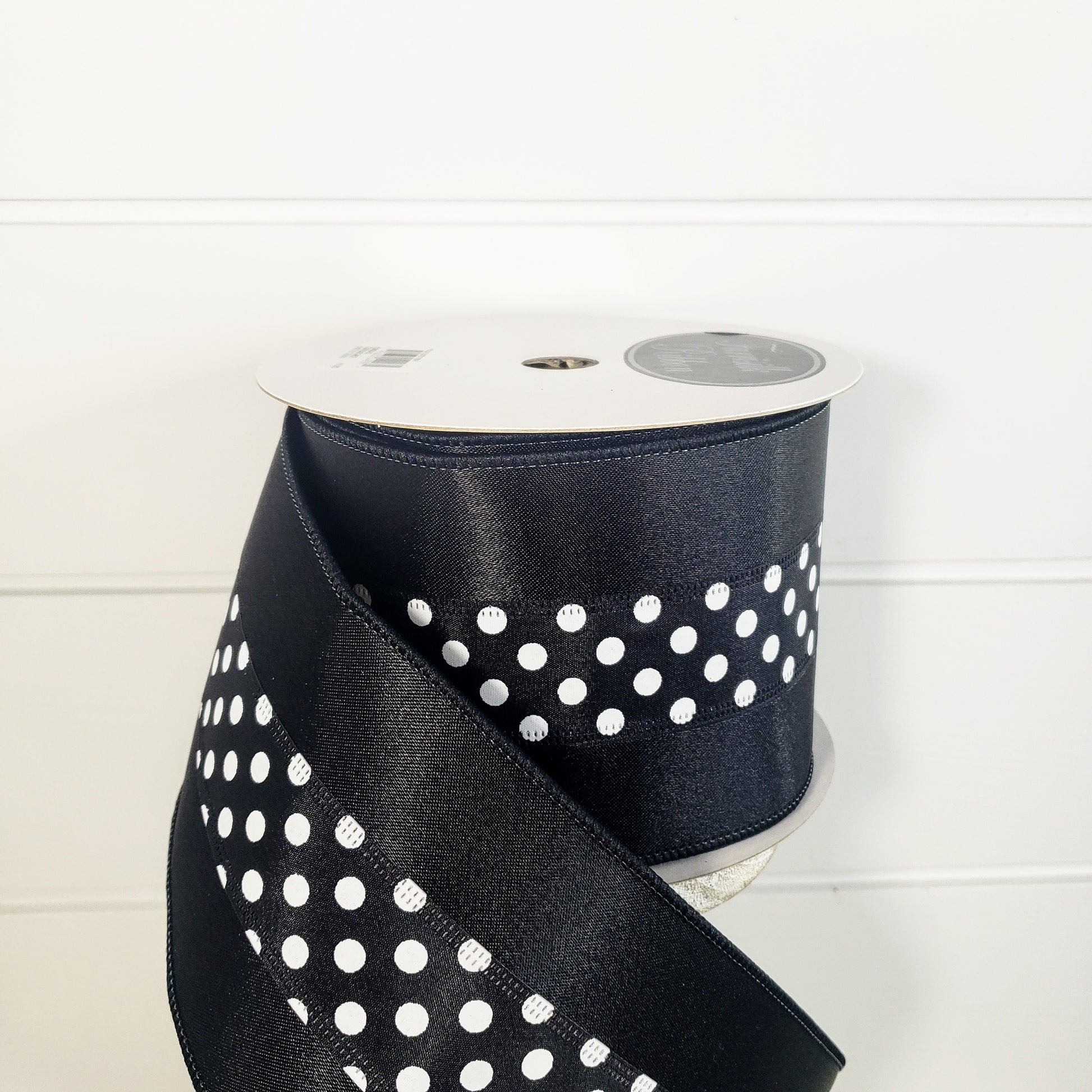 RD893-92 Premium Wired 4x10yd Farrisilk Polka Dot Trim Ribbon Black/White - TCTCrafts