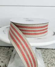 Load image into Gallery viewer, 25724W-756-09H 1.5&quot;x20 Yards Linen Candystripe Wired Edge Ribbon-Natural/Red - TCTCrafts