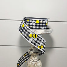 Load image into Gallery viewer, 45105-09-21 1.5&quot;x10YD Black/White Gingham Wired Bee Ribbon - TCTCrafts
