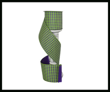 Load image into Gallery viewer, 4&quot;x10YD Satin Purple/Lime Green Double Sided Wired Ribbon (15-7649)