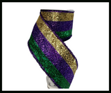 4"x10yd Mardi Gras 3-In-1 Large Glitter Tinsel Wired Ribbon – Purple, Green, Gold | TCT Crafts I RG8986AP Craig Bachman