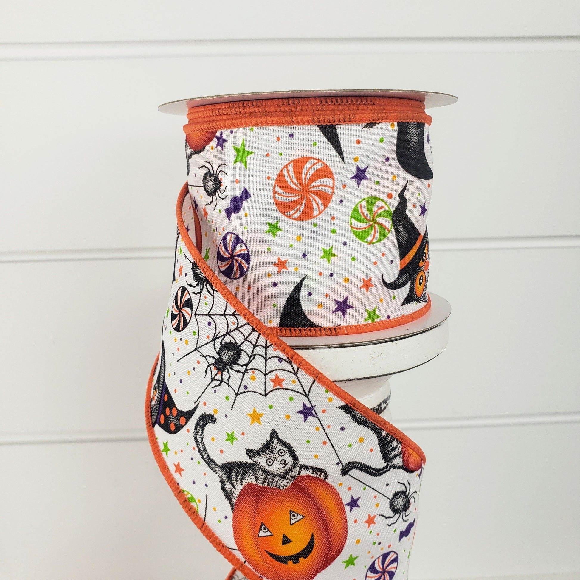 2.5"x10YD Halloween Collage Satin Wired Ribbon-Orange/Black/White (58101-40-01) Jascotina