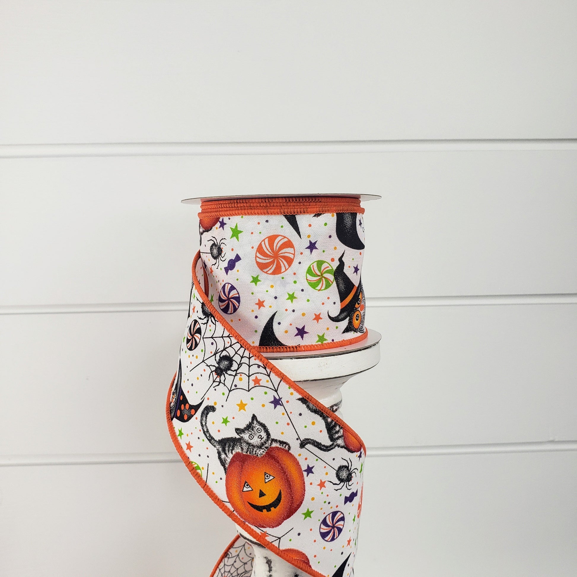 2.5"x10YD Halloween Collage Satin Wired Ribbon-Orange/Black/White (58101-40-01) Jascotina