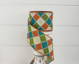 2.5"x10YD Fall Stitch Check Wired Ribbon - Teal/Moss/Orange/Natural - Rustic Charm for Autumn Crafts and Decor-(61101-40-33) TCT Crafts