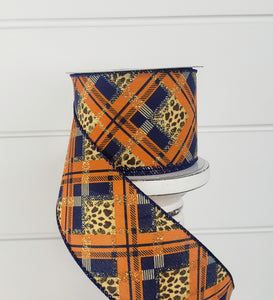 2.5"x10YD Satin Cheetah Print Plaid Fall Ribbon - Wild Elegance for Autumn Crafts and Decor -(61118-40-27)