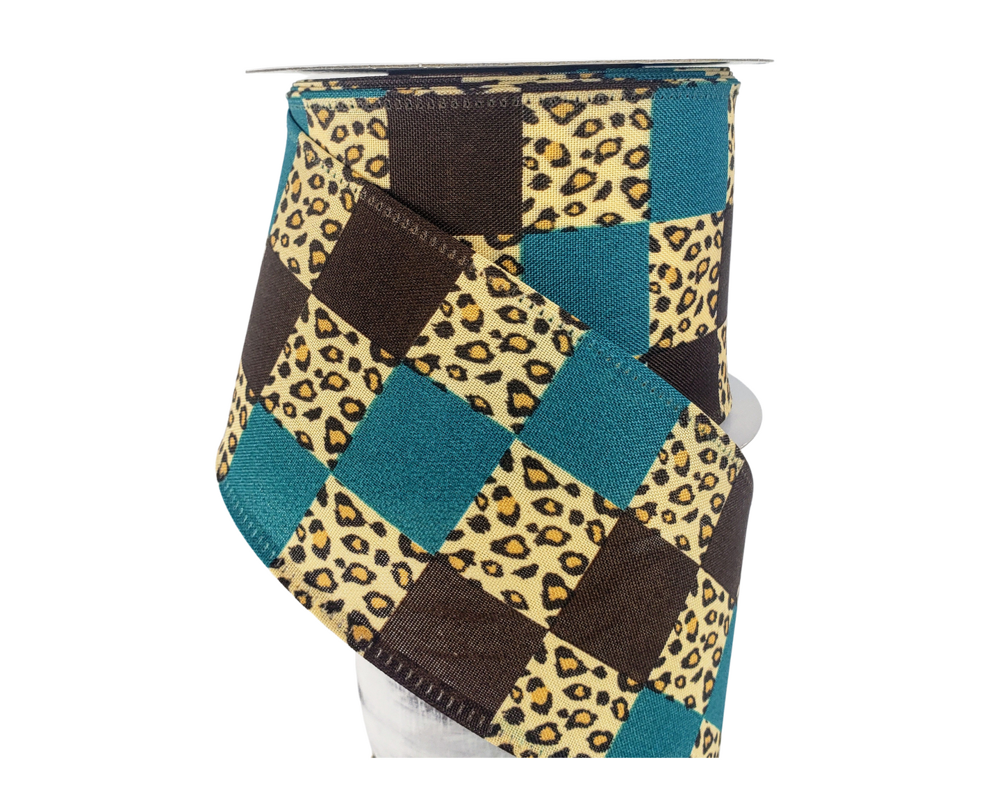 2.5"x10YD Teal Brown Cheetah Check Fall Wired Ribbon - Exotic Elegance for Autumn Crafts and Decor -(65110-40-33) TCT Crafts