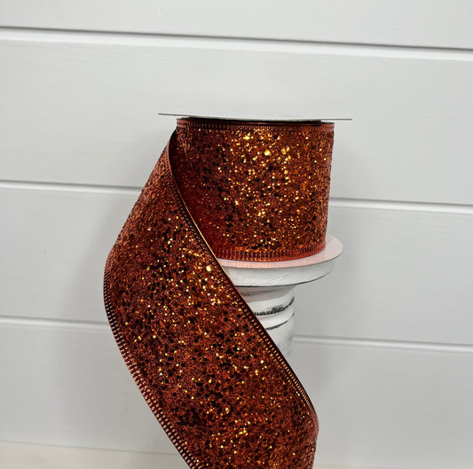 2.5"x10YD Orange Glitter Wired Halloween Ribbon - Sparkling Elegance for Spooky Crafts and Decor-(75102-40-19) TCT Crafts