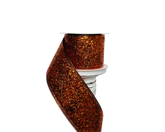 2.5"x10YD Orange Glitter Wired Halloween Ribbon - Sparkling Elegance for Spooky Crafts and Decor-(75102-40-19) TCT Crafts