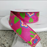 92226W-222-09J 1.5 inch x 25 Yards Fuchsia Hot Pink Flower Spring Wired Ribbon - TCTCrafts