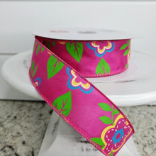 Load image into Gallery viewer, 92226W-222-09J 1.5 inch x 25 Yards Fuchsia Hot Pink Flower Spring Wired Ribbon - TCTCrafts