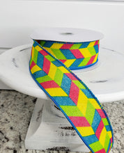Load image into Gallery viewer, 92257W-C01-09F 1.5 inch x 10yds Mosaic Chevron Multi Colored Spring Wired Ribbon - TCTCrafts