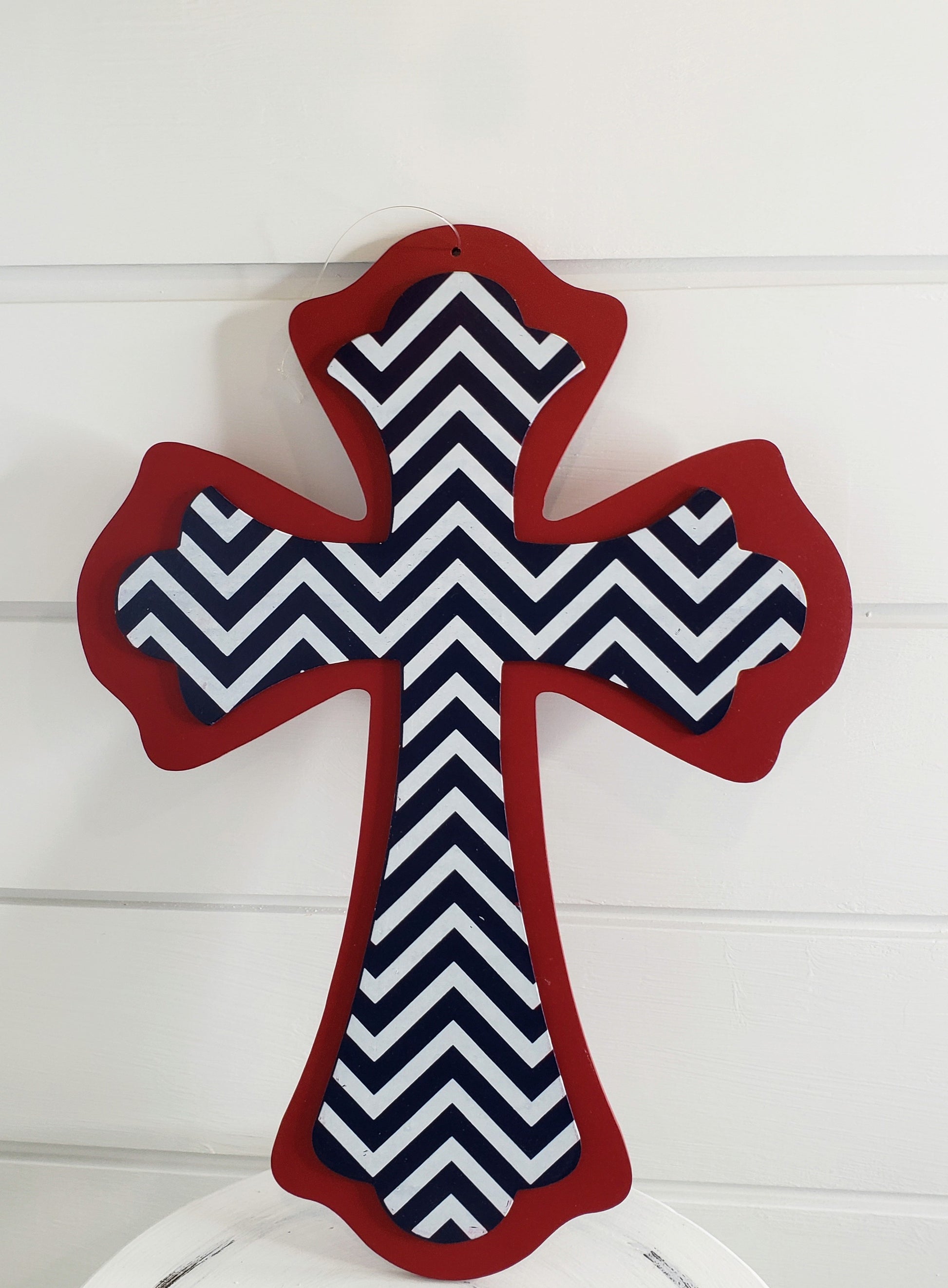 AB237442-14.5"x10.625" MDF Chevron Cross-Red/White/Navy Blue - TCTCrafts