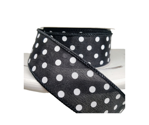 1.5"x10YD Small Polka Dot Wired Ribbon - Black/White - Classic Charm for Crafts and Decor-RG100002