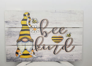 CM2129-12"x8" "Bee Kind" Gnomies and Bee Wooden Sign,Wooden Sign for wreath - TCTCrafts