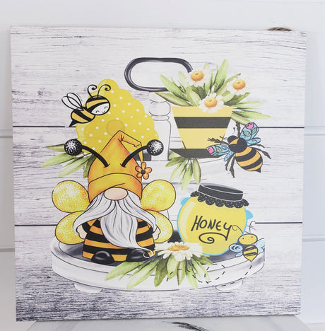 CM2158-10"x10" MDF Bee Honey Gnome Sign - TCTCrafts