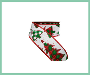 1.5"x10yd Christmas Plaid Tree Ribbon - White/Red/Emerald - Festive Elegance for Holiday Crafts and Decor(RGB105927)