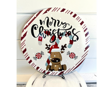 Load image into Gallery viewer, 11.75 inch Merry Christmas Peppermint Reindeer round metal sign