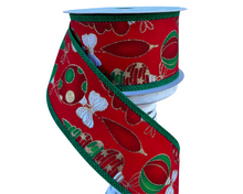 Load image into Gallery viewer, RGA820324-2.5&quot;x10YD Hanging Christmas Ornaments Ribbon-Red/White/Green/Gold