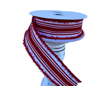 Load image into Gallery viewer, 1.5&quot;x10YD Red Velvet Striped Tinsel Wired Christmas Ribbon - White/Red - Festive Elegance for Holiday Crafts and Decor-RGA842727