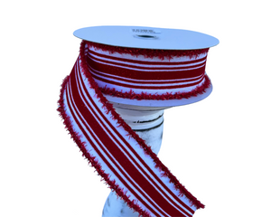 1.5"x10YD Red Velvet Striped Tinsel Wired Christmas Ribbon - White/Red - Festive Elegance for Holiday Crafts and Decor-RGA842727