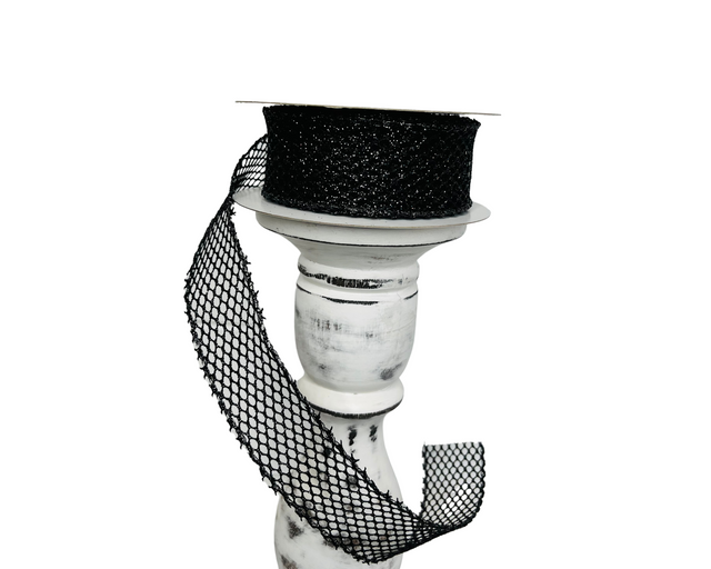 1.5"x10YD Black Glitter Netting Wired Ribbon - Sparkling Glamour for Crafts, Wreathmaking, and Decor-(71113-09-21) TCT Crafts